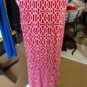 George Red and White Geometric Midi Dress